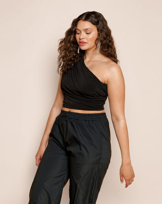 TOP SANS MANCHES RUFFLE NOIR