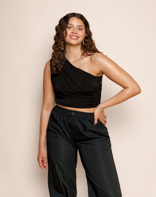 TOP SANS MANCHES RUFFLE NOIR