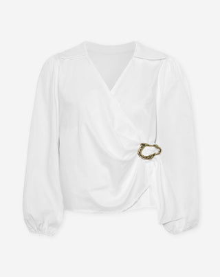 BLOUSE À BOUCLE EN POPLINE BLANCHE