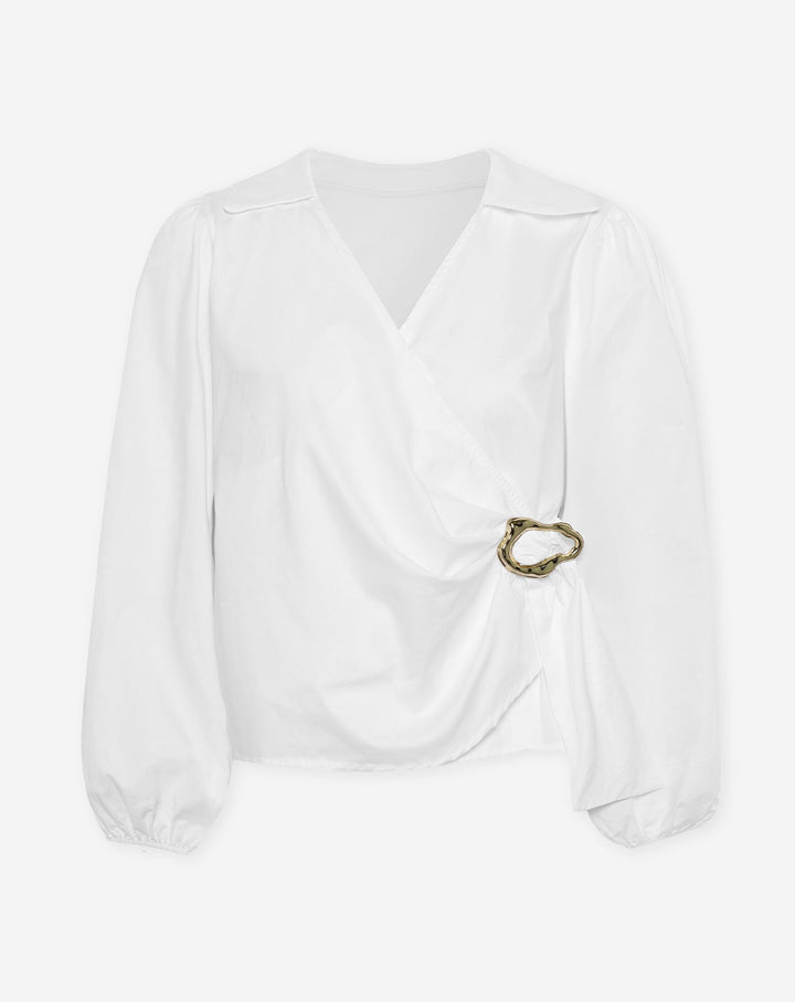 BLOUSE À BOUCLE EN POPLINE BLANCHE