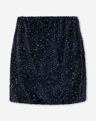 JUPE À HEM BUBBLE EN VELOURS PHOEBE À PAILLETTES BLEU MARINE