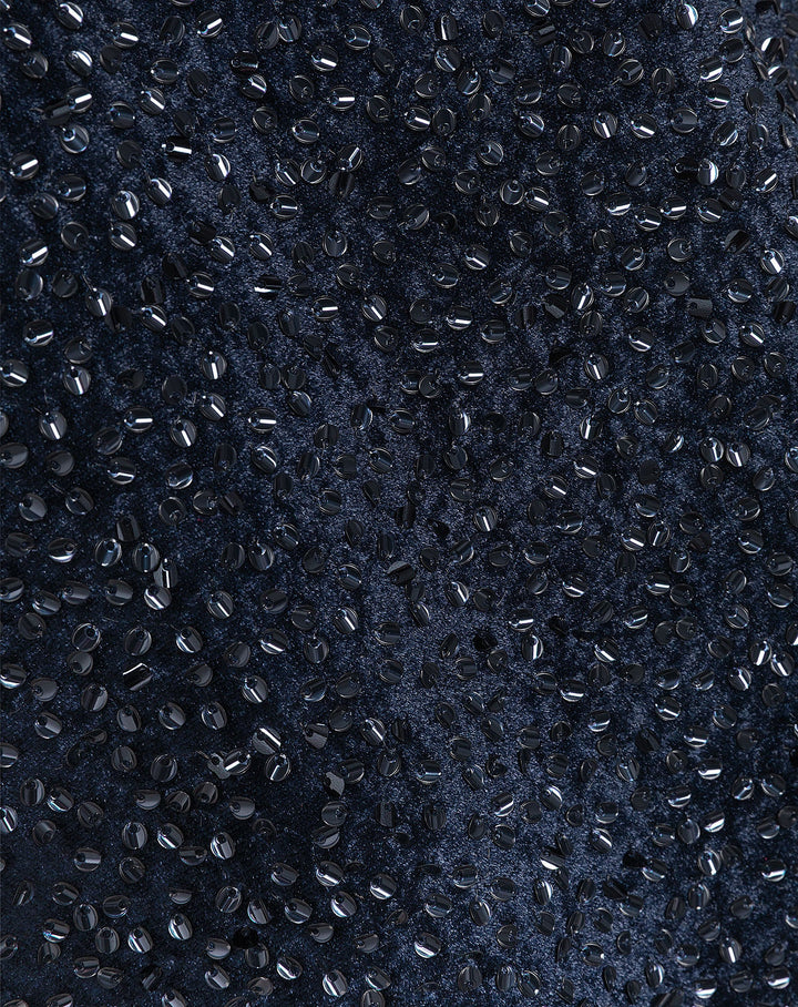 JUPE À HEM BUBBLE EN VELOURS PHOEBE À PAILLETTES BLEU MARINE
