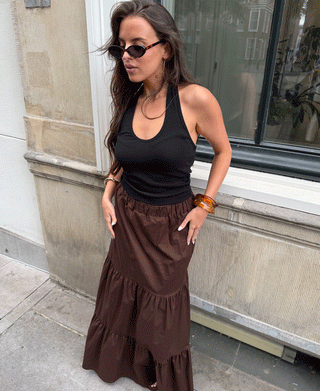 JUPE MAXI EN COTON BRUN