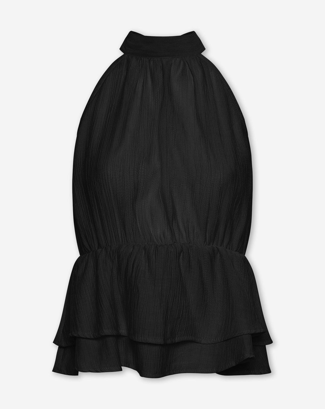 HALLY RUFFLE HALTER TOP NOIR