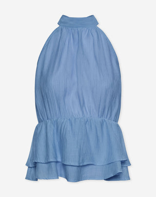 HALLY RUFFLE HALTER TOP BLEU
