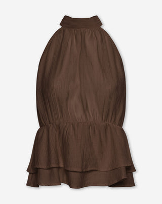 TOP HALTER À VOLANTS HALLY BRUN