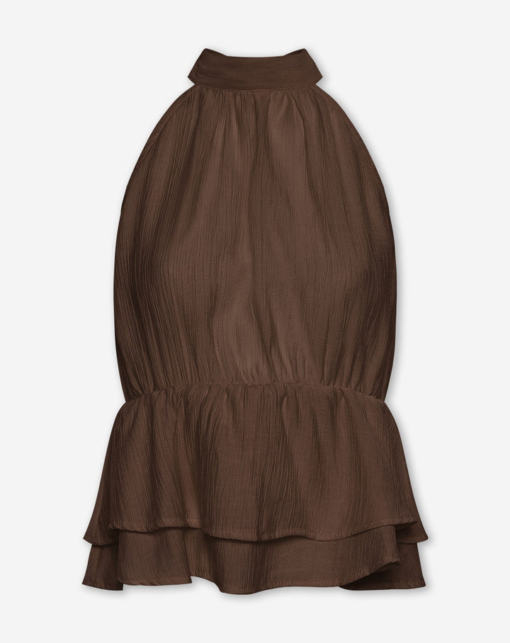 TOP HALTER À VOLANTS HALLY BRUN