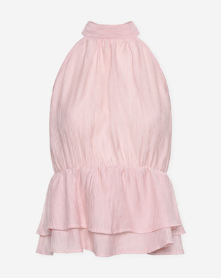 TOP HALTER À VOLANTS HALLY ROSE PÂLE
