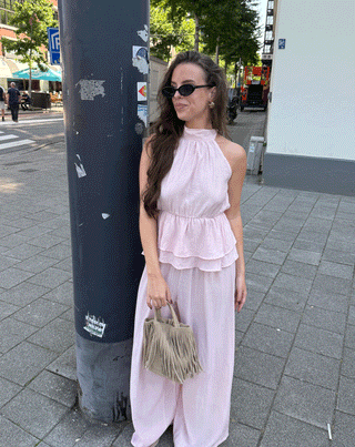 TOP HALTER À VOLANTS HALLY ROSE PÂLE