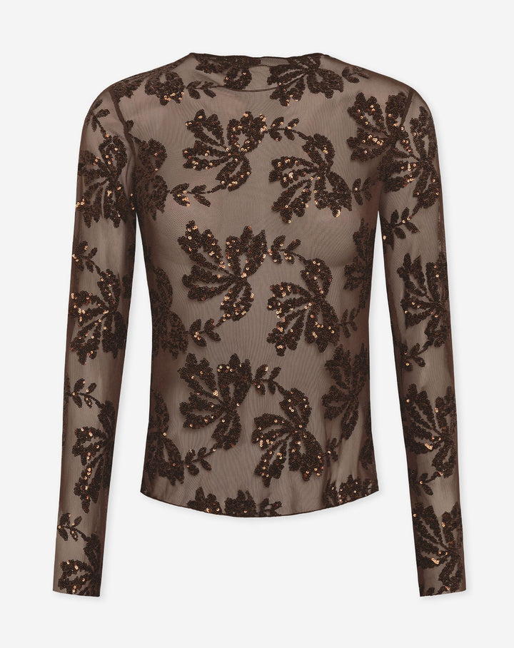 TOP EN LACETS À FEUILLES BRUN