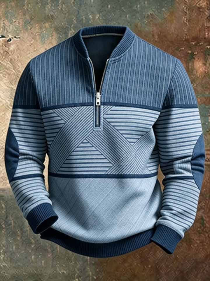 BRYNOUVELLE | PULL GÉOMÉTRIQUE À DEMI-FERMETURE ÉCLAIR POUR HOMMES