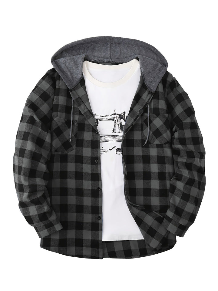 BRYNOUVELLE | VESTE À CAPUCHE À CARREAUX POUR HOMMES