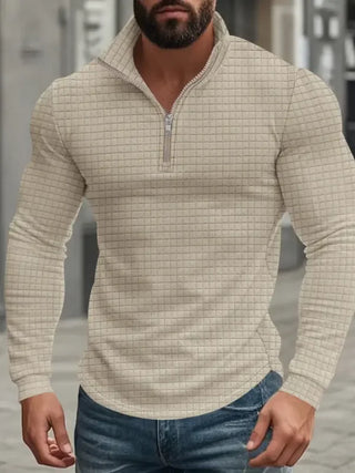 BRYNOUVELLE | HOMME SWEAT-SHIRT RÉTRO À CARREAUX AVEC DEMI-FERMETURE ÉCLAIR