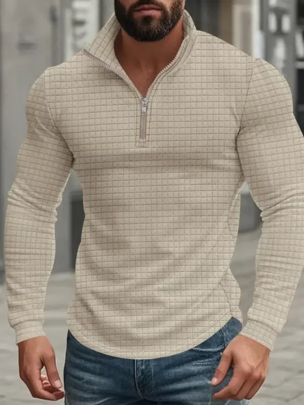 BRYNOUVELLE | HOMME SWEAT-SHIRT RÉTRO À CARREAUX AVEC DEMI-FERMETURE ÉCLAIR