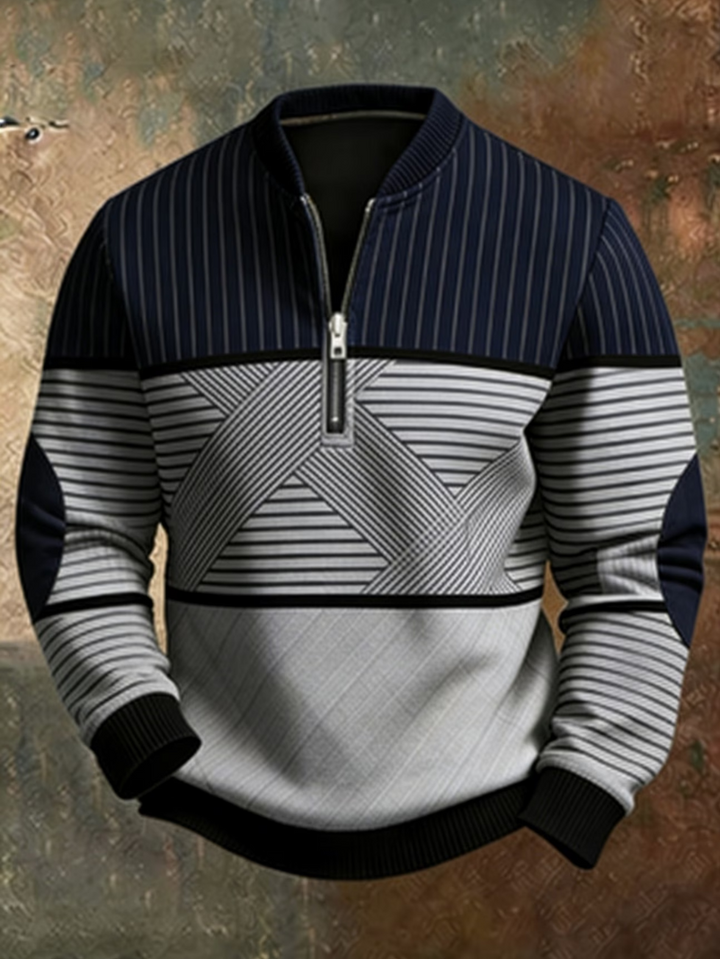 BRYNOUVELLE | PULL GÉOMÉTRIQUE À DEMI-FERMETURE ÉCLAIR POUR HOMMES