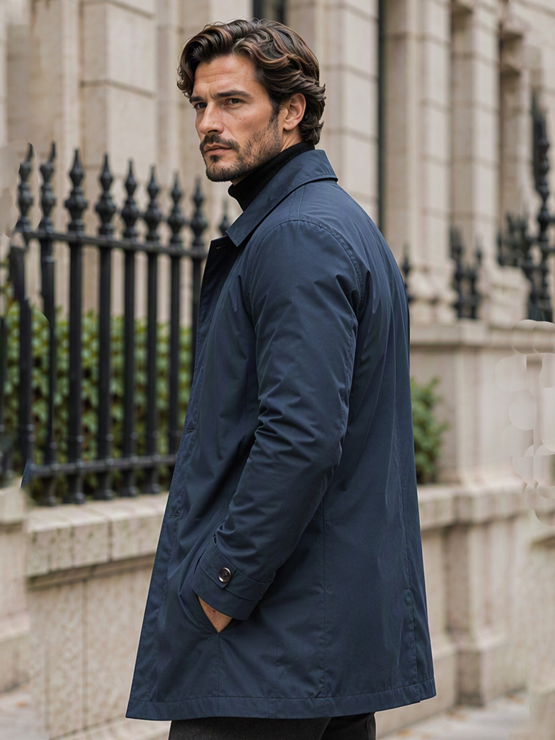 Trench-coat imperméable mi-long pour homme