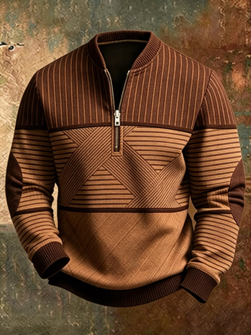 BRYNOUVELLE | PULL GÉOMÉTRIQUE À DEMI-FERMETURE ÉCLAIR POUR HOMMES