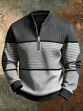 BRYNOUVELLE | PULL GÉOMÉTRIQUE À DEMI-FERMETURE ÉCLAIR POUR HOMMES