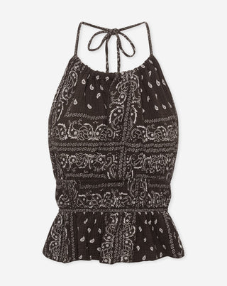 HAUT HALTER EN MOUSSELINE BRUN