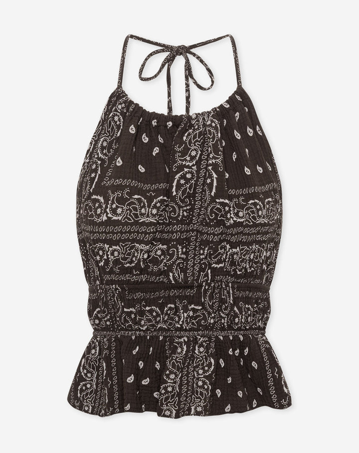 HAUT HALTER EN MOUSSELINE BRUN