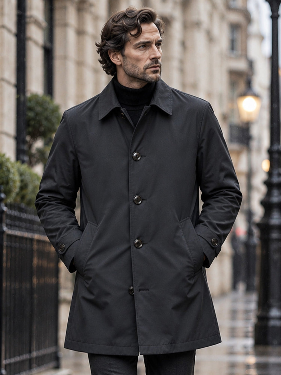 Trench-coat imperméable mi-long pour homme