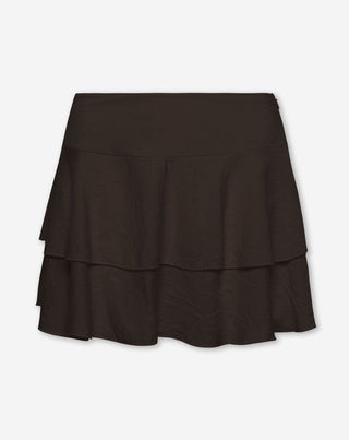 JUPE VOLANT VIVI STRUCTURE MARRON FONCÉ
