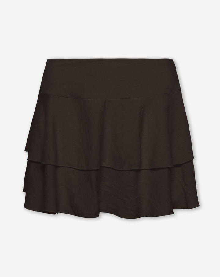 JUPE VOLANT VIVI STRUCTURE MARRON FONCÉ