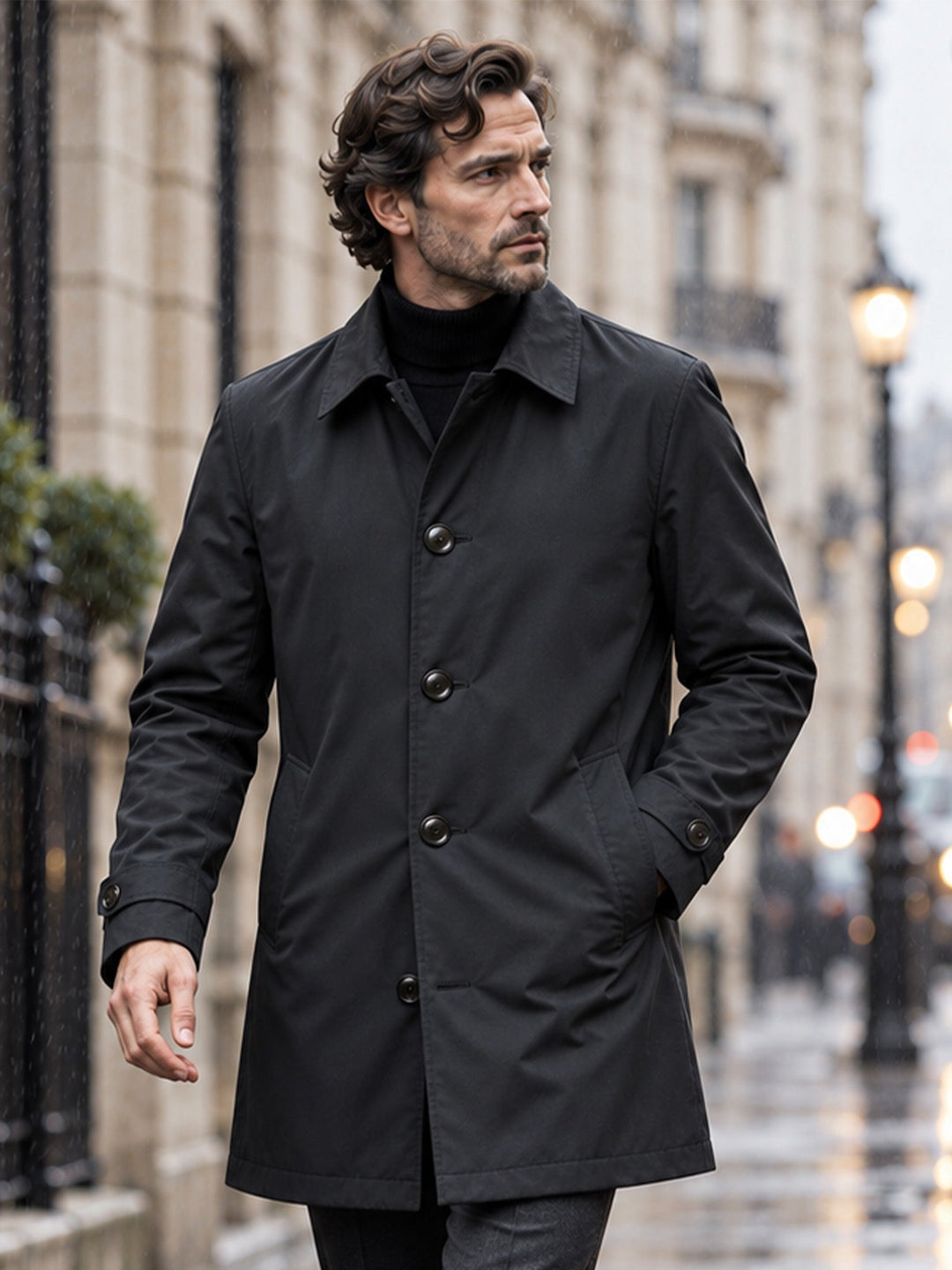 Trench-coat imperméable mi-long pour homme