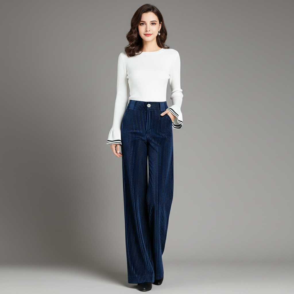BRYNOUVELLE | PANTALON EN VELOURS TRICOTÉ TAILLE HAUTE POUR FEMME