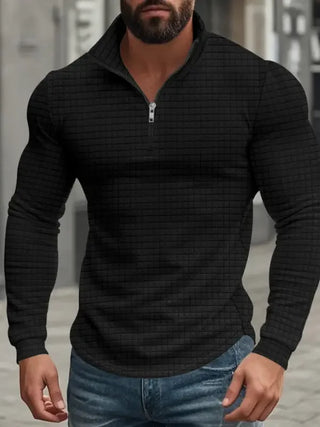 BRYNOUVELLE | HOMME SWEAT-SHIRT RÉTRO À CARREAUX AVEC DEMI-FERMETURE ÉCLAIR