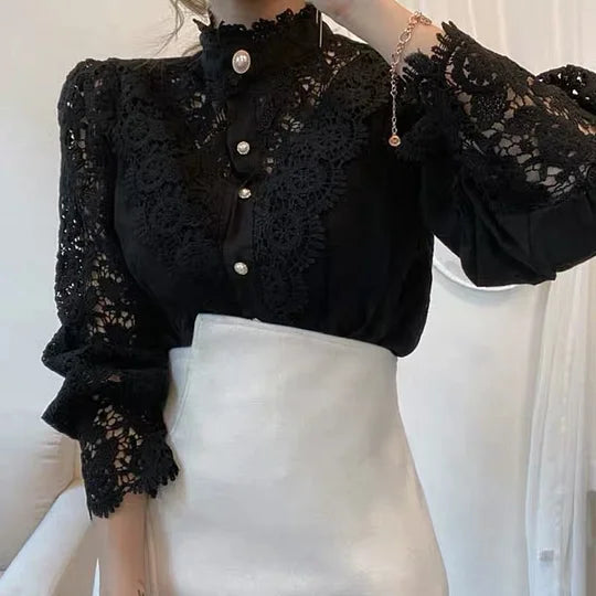 BRYNOUVELLE | Chemise à manches longues avec dentelle et détails Tove