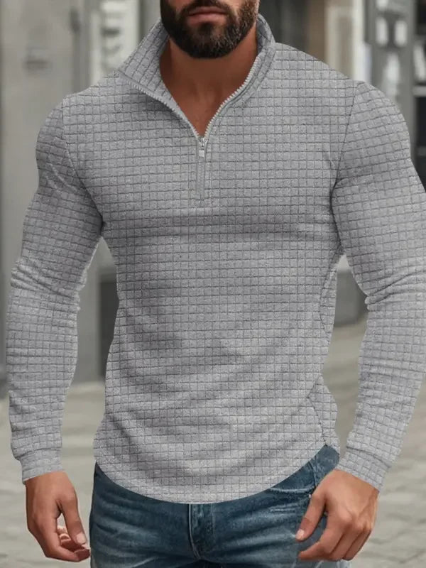 BRYNOUVELLE | HOMME SWEAT-SHIRT RÉTRO À CARREAUX AVEC DEMI-FERMETURE ÉCLAIR