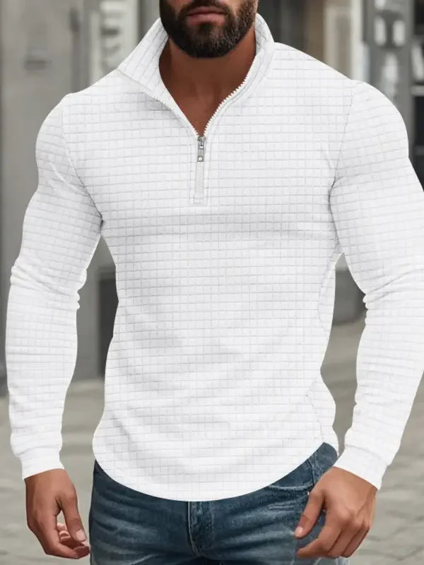 BRYNOUVELLE | HOMME SWEAT-SHIRT RÉTRO À CARREAUX AVEC DEMI-FERMETURE ÉCLAIR