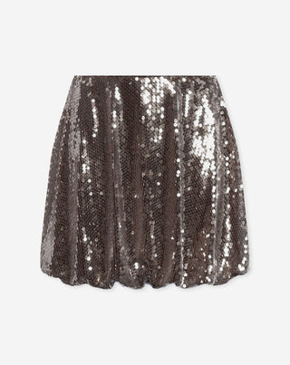 JUPE À OURLET BULLE EN SEQUINS TRANSPARENTS BRUN