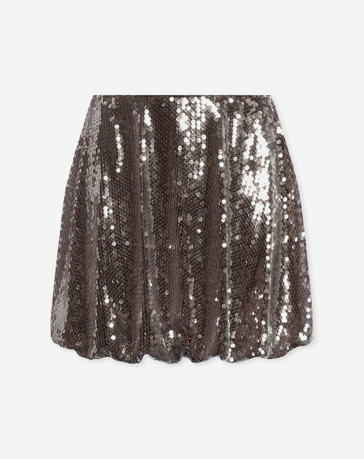 JUPE À OURLET BULLE EN SEQUINS TRANSPARENTS BRUN