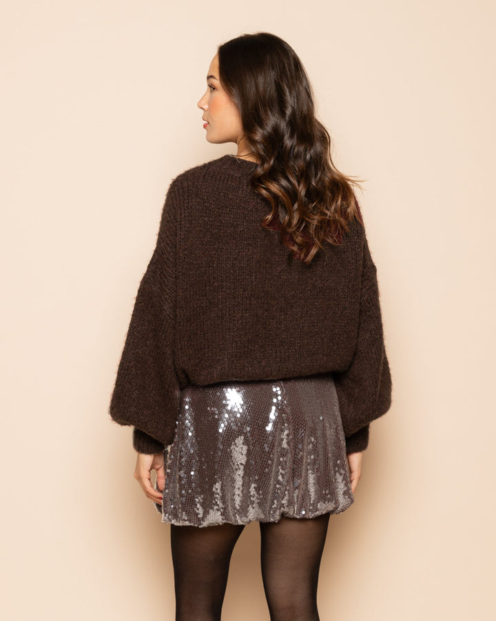 JUPE À OURLET BULLE EN SEQUINS TRANSPARENTS BRUN