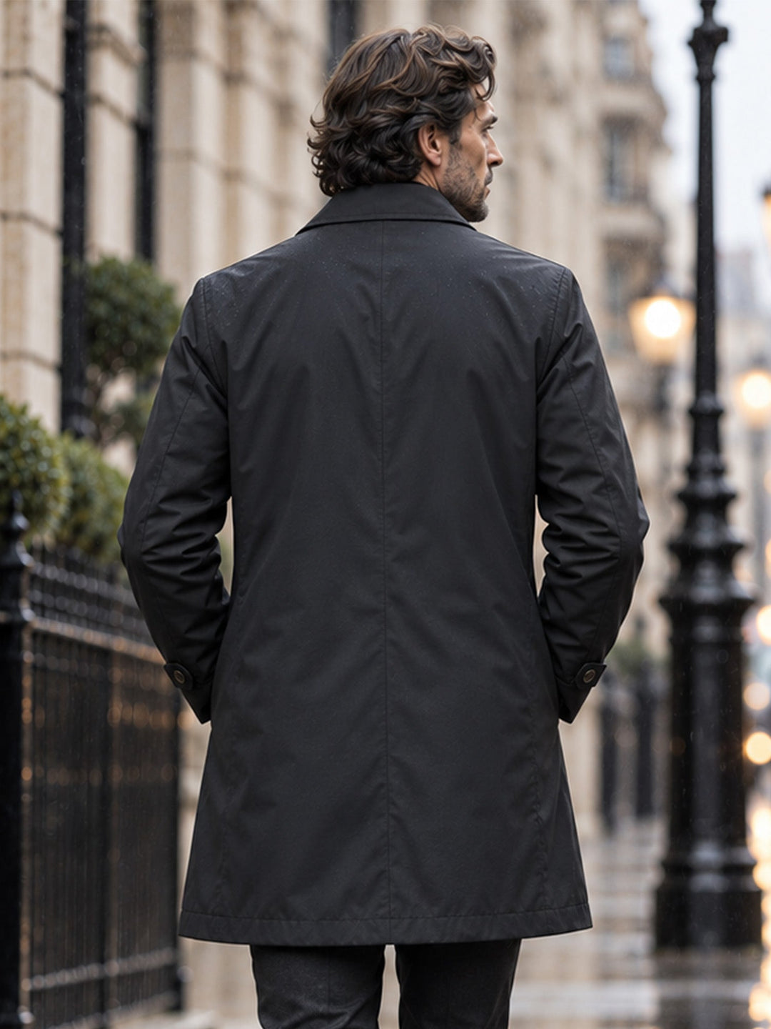 Trench-coat imperméable mi-long pour homme