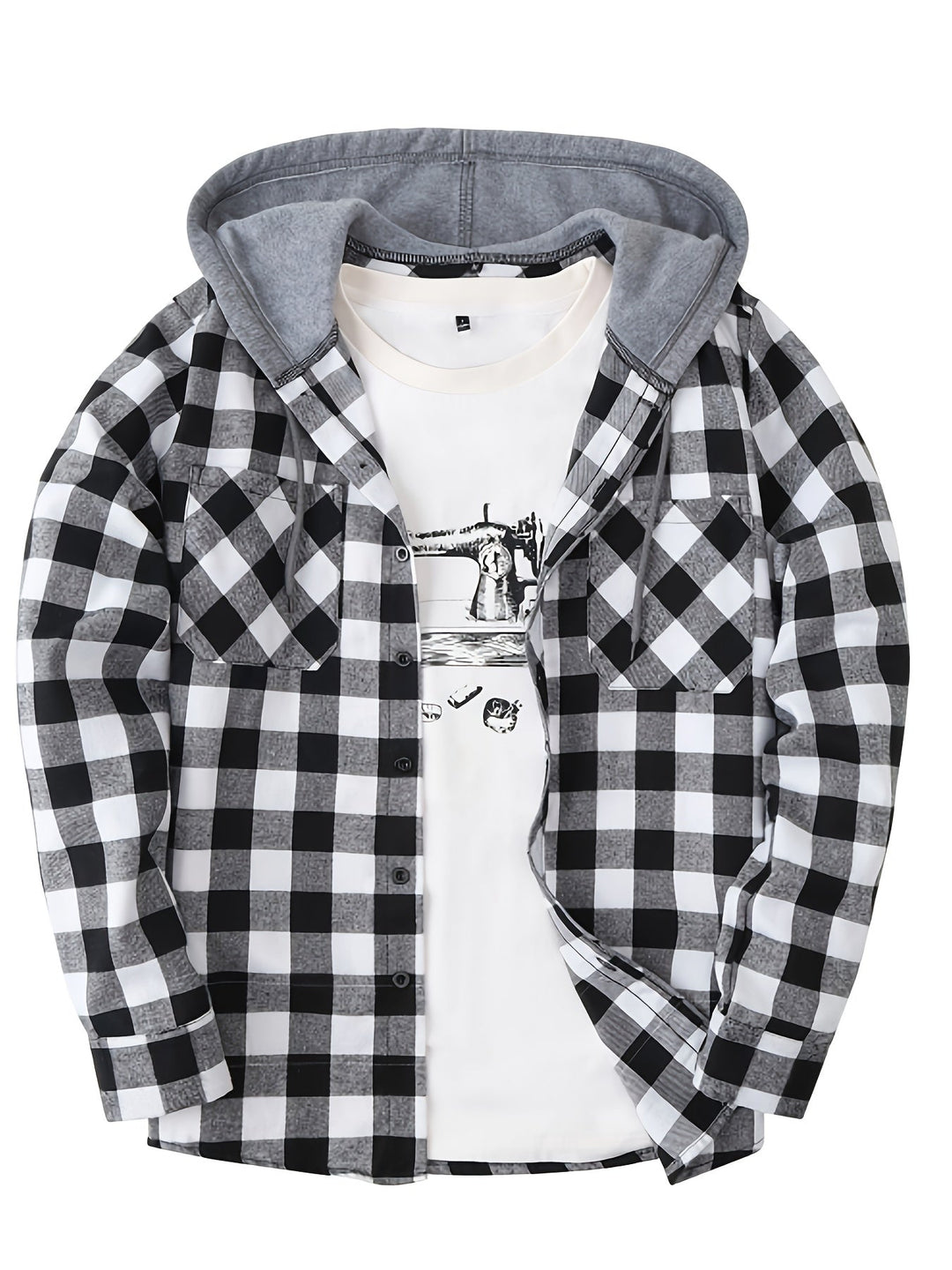 BRYNOUVELLE | VESTE À CAPUCHE À CARREAUX POUR HOMMES