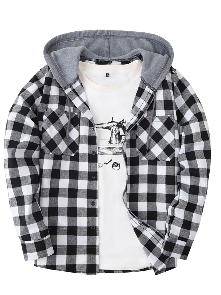 BRYNOUVELLE | VESTE À CAPUCHE À CARREAUX POUR HOMMES