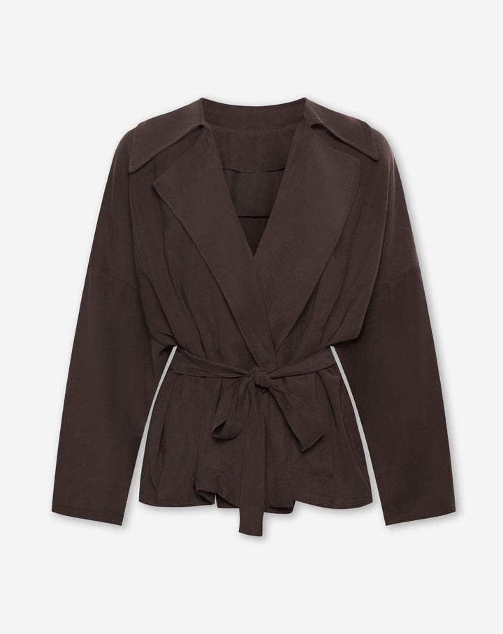 VESTE EN VISCOSE SHELLY MARRON FONCÉ