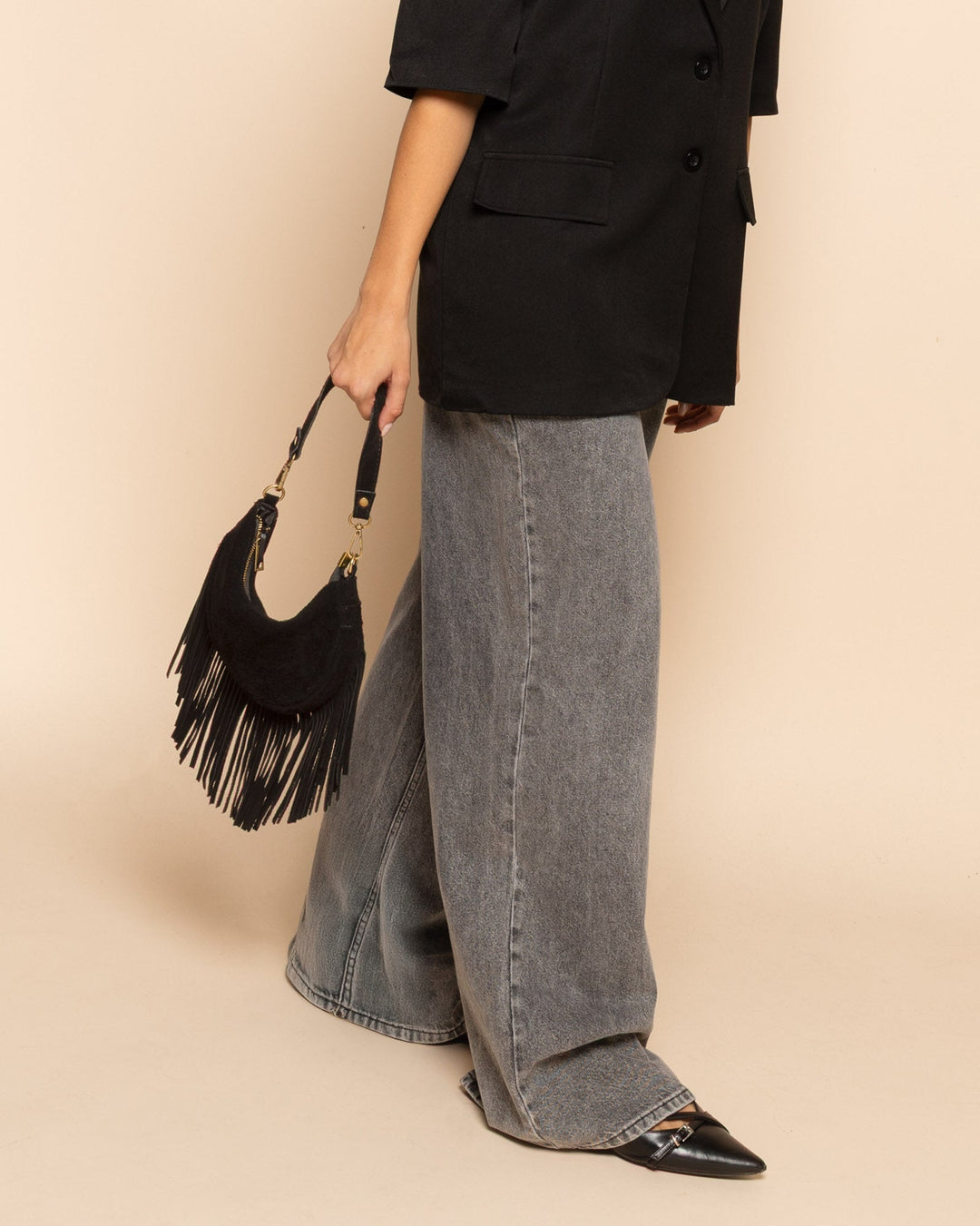 SAC EN SUEDE À FRANGES NAOMY NOIR