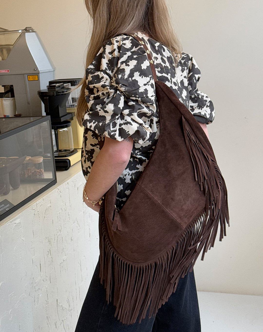 SAC EN SUEDE AVEC FRANGES LIVIA MARRON FONCÉ