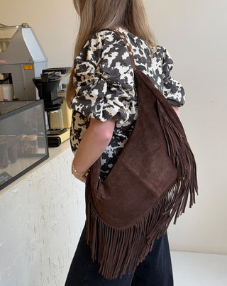 SAC EN SUEDE AVEC FRANGES LIVIA MARRON FONCÉ