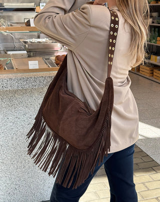 SAC EN SUEDE AVEC FRANGES LIVIA MARRON FONCÉ