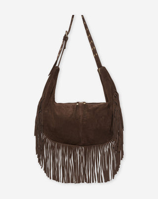 SAC EN SUEDE AVEC FRANGES LIVIA MARRON FONCÉ