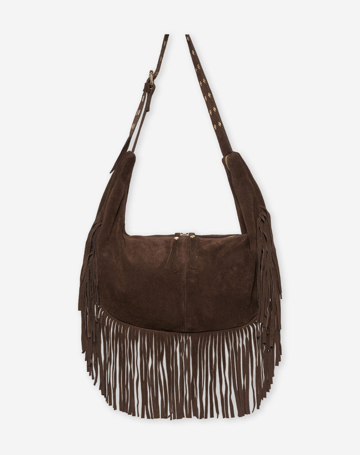 SAC EN SUEDE AVEC FRANGES LIVIA MARRON FONCÉ