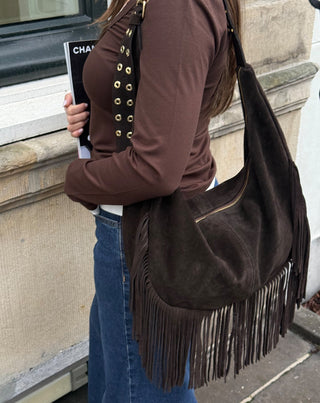 SAC EN SUEDE À FRANGES LIVIA CHOCOLAT BRUN