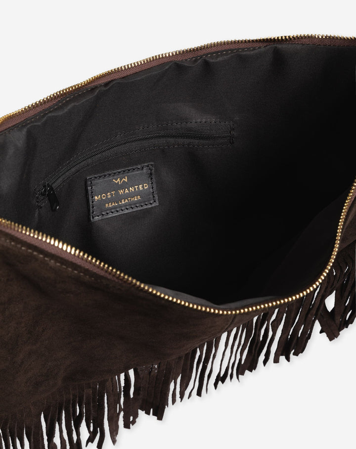 SAC EN SUEDE À FRANGES LIVIA CHOCOLAT BRUN