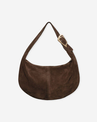 SAC À ÉPAULE EN SUEDE AVEC BOUCLE BRUN