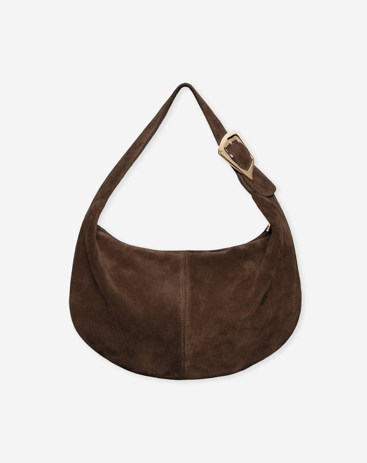 SAC À ÉPAULE EN SUEDE AVEC BOUCLE BRUN